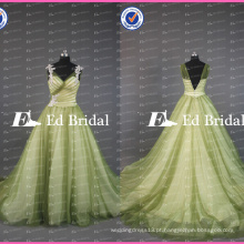 ED Bridal Últimas Design Formal Cap Sleeve Sheer Straps V Voltar Verde Tulle Women Evening Gown